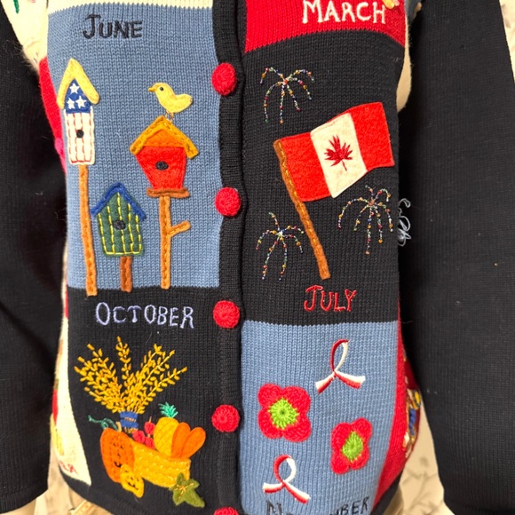 Vintage Rainbow Bridge Embroidered Calendar Cardigan Sweater Size Small - Picture 7 of 16